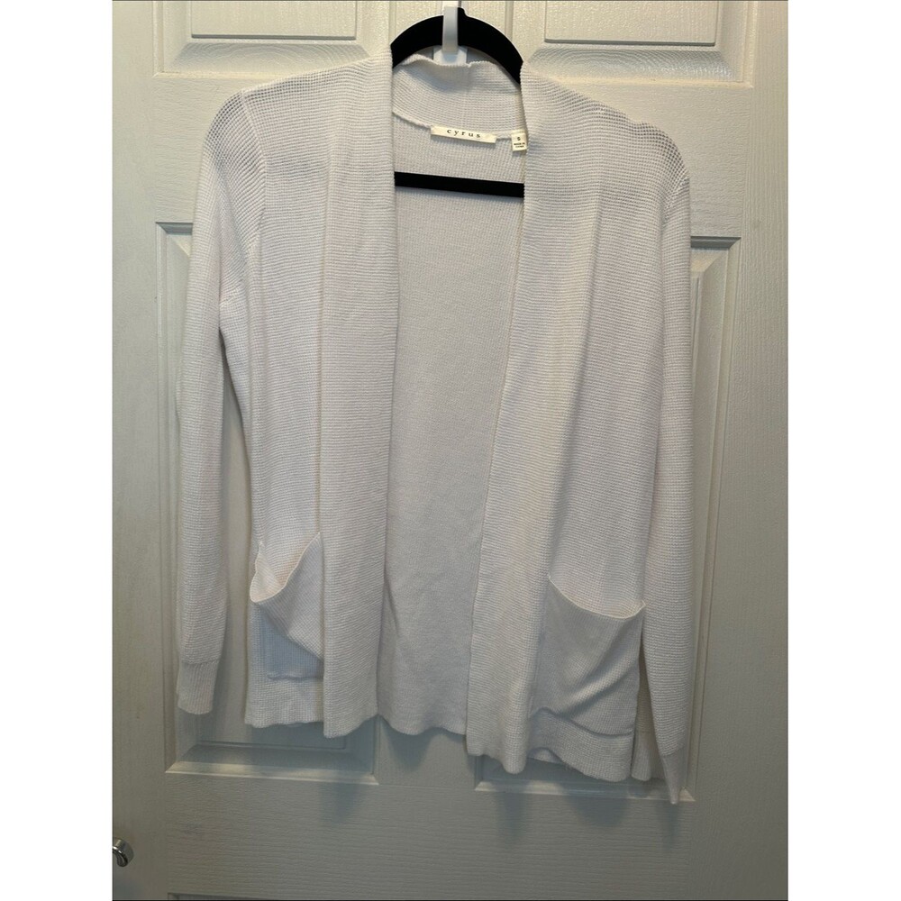 Cyrus Open-Front White Cardigan with Pockets Size Small